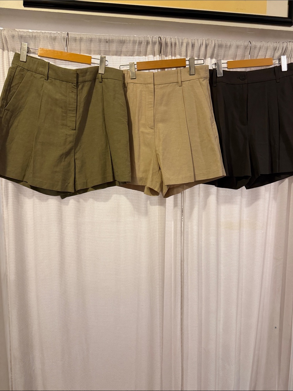 Three-Pair Pleated High-Waist Shorts Set - Olive, Khaki, Black work classy